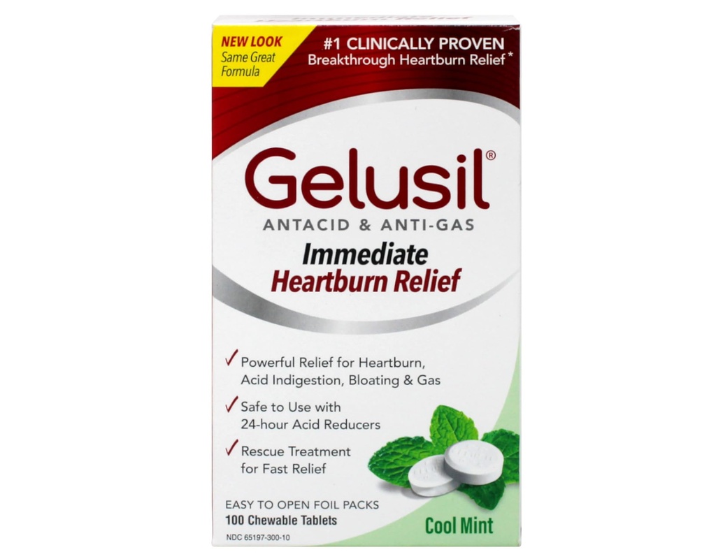 Gelusil Antacid, Anti-Gas Chewable Tablets, Mint 100 ea