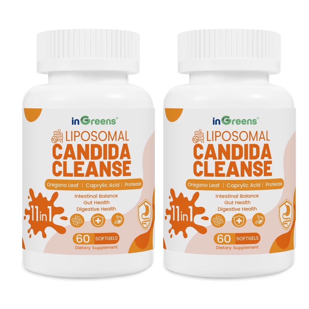 inGreens 11-in-1 Candida Support Supplement, Antifungal Overgrowth, Intestinal Detox & Gut Health for Women & Men, Balance Probiotic, Natural Herbal Oregano & Caprylic Acid Softgels, 120 Count