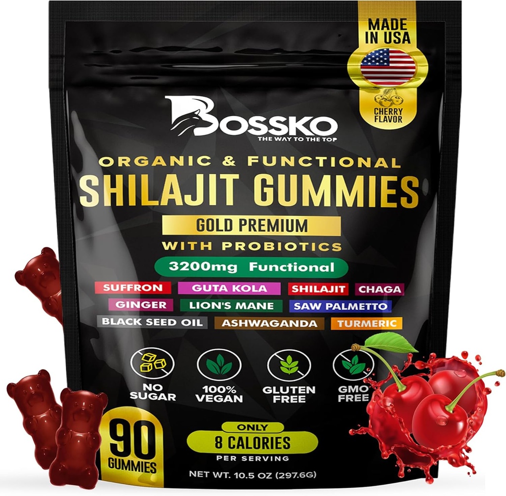 3200 MG Αμιγώς Ιμαλαΐα Shilajit Gummies Βιολογικά για άνδρες & γυναίκες με προβιοτικά & μαγνήσιο Ashwagnadha Chaga Turmeric Fulvic Acid 105+ Ίχνη Ορυκτά I Vegan Non-GMO I Lab Tested I 90 Count