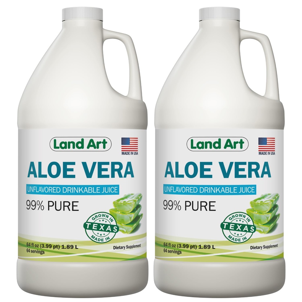 Pure Aloe Vera Juice Unflavored – Cold-Processed - 99.7% Organic Aloe Vera Inner Fillet from Fresh Texas Leaves – Supports Digestive Comfort & Natural Wellness – 64 fl oz (Pack of 2)