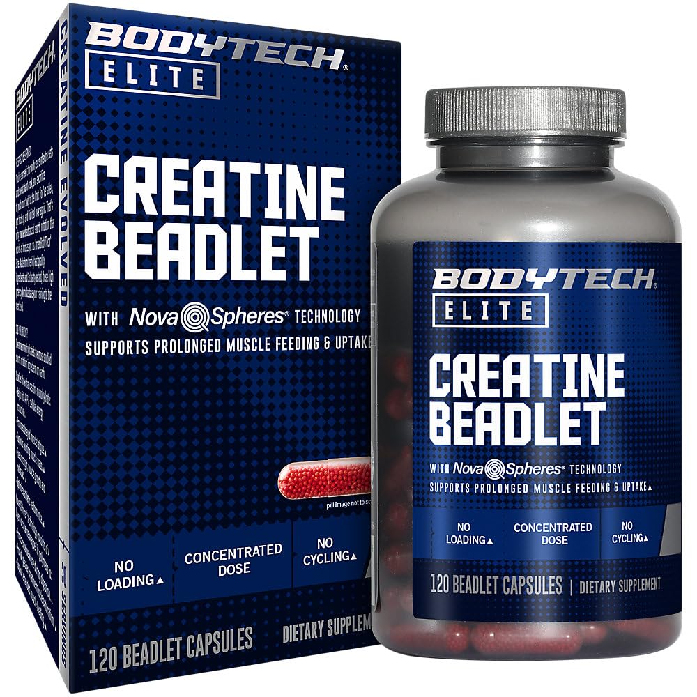 BodyTech Elite Creatine Beadlet - Supports Prolonged Muscle Feeding and Uptake (120 Beadlet Capsules)