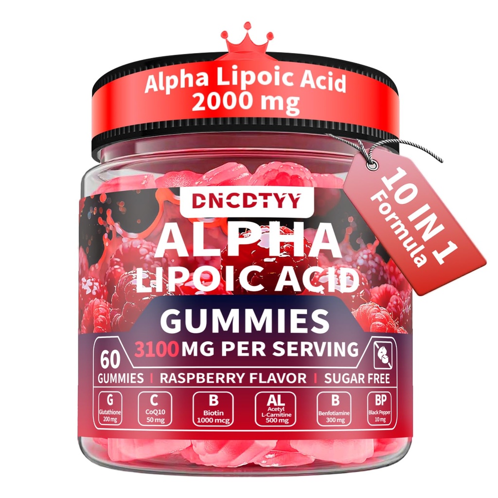 Alpha Lipoic Acid Gummies 2000mg Triple Strength Neuropathy Supplements - Liposomal ALA Complex for Brain & Liver & Skin and Nerve* Support, Sugar Free, 60 Counts, Raspberry Flavor