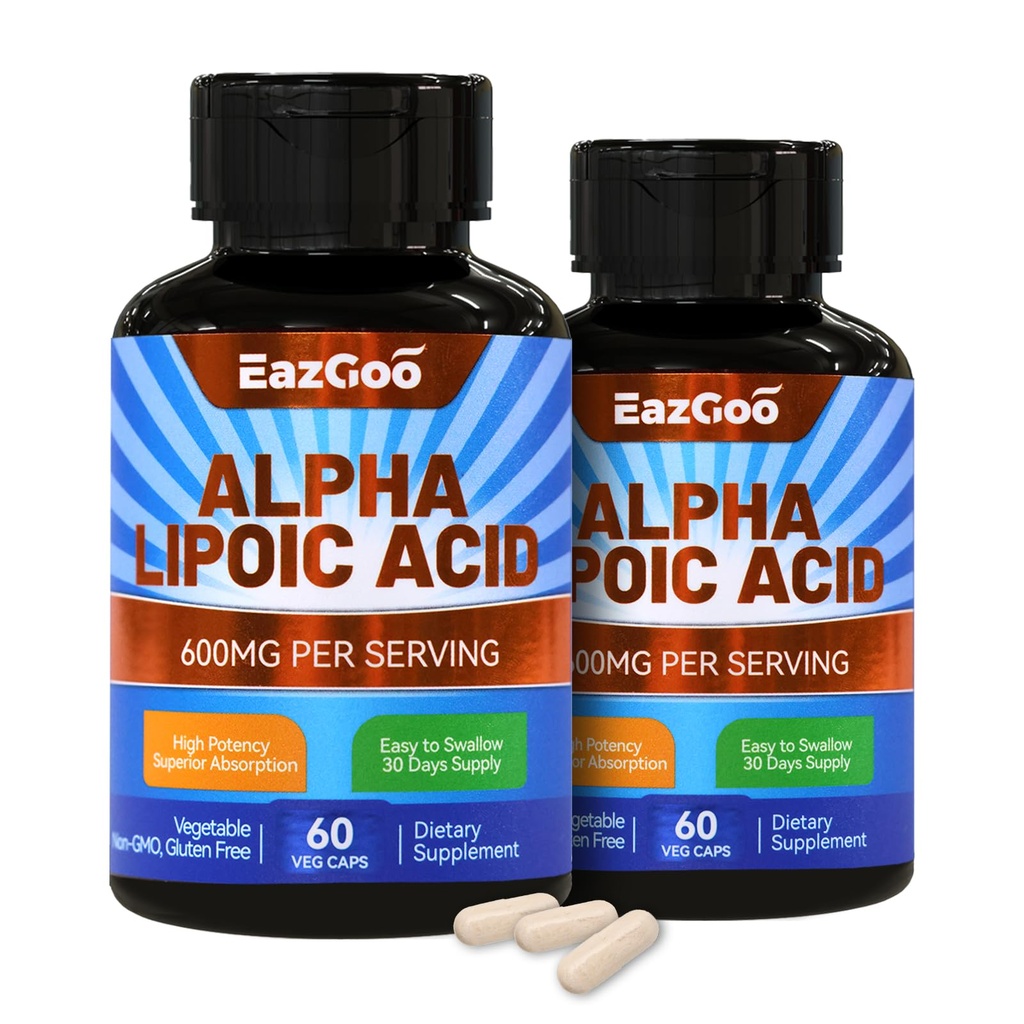 2 Pack Alpha Lipoic Acid Supplement, Alpha Lipoic Acid 600mg Per Serving, Vegan, Gluten Free, Non-GMO ALA Supplement, 120 Vegetable Capsules
