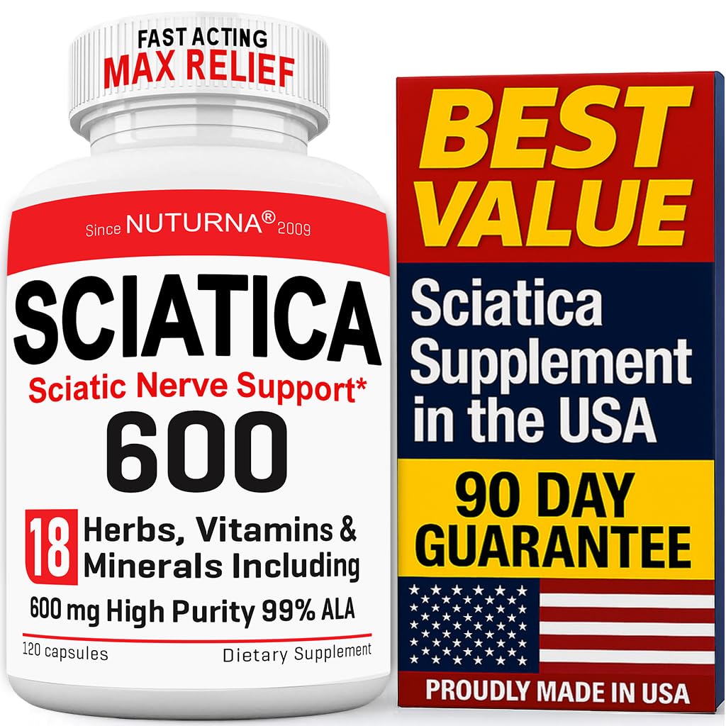 Sciatica Nerve Relief Supplement with 600 mg Alpha Lipoic Acid - Maximum Strength ALA Sciatic Support for Feet, Hands, Fingers, and Legs - Ultra Potent 18-in-1 Natural Nerve Vitamins - 120 Capsules