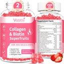 2 Pack Sugar Free Collagen Gummies for Women Men, Multi Collagen Peptides Gummies Type I II III V X with Biotin Vitamin A B C D E for Hair Skin Nails, Strawberry Flavor, 120 Count