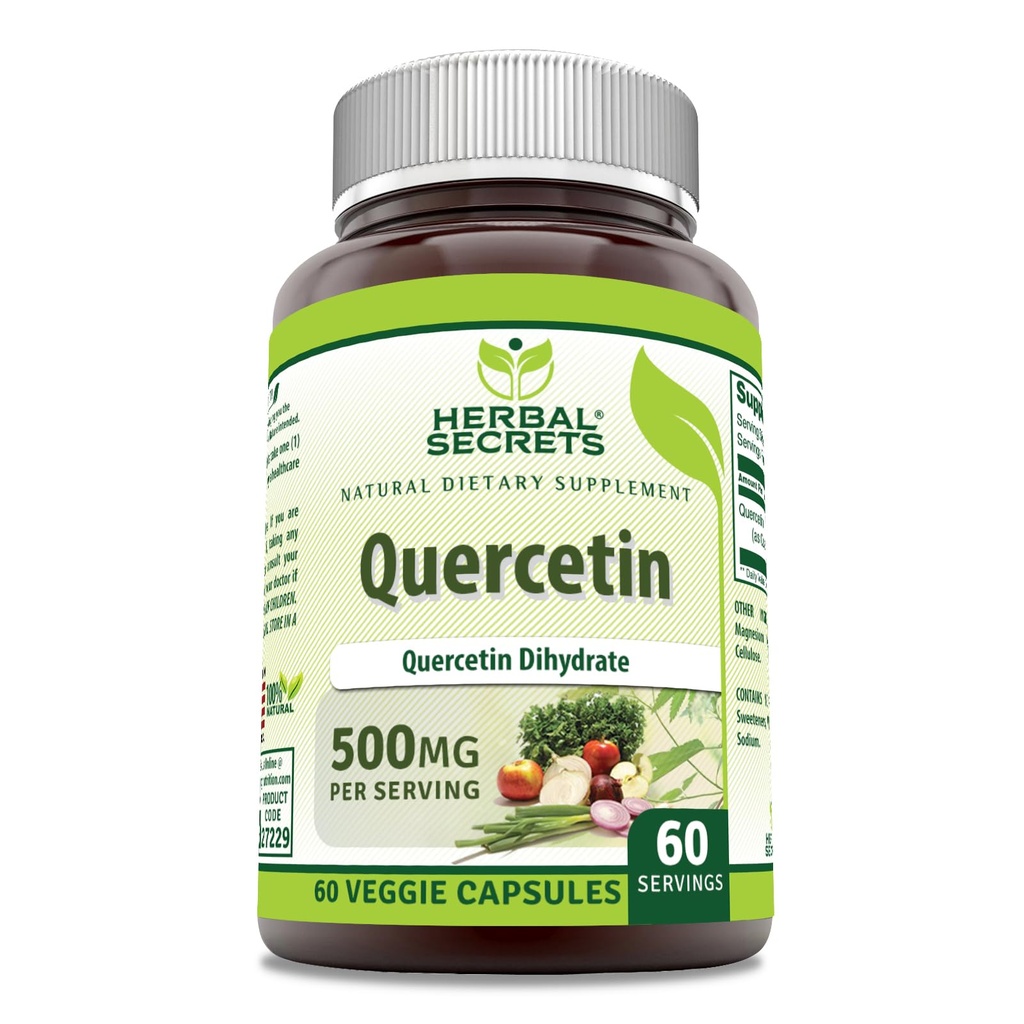 Herbal Secrets Quercetin 500 Mg Supplement | Non-GMO | Gluten-Free | Made in USA (1 Pack, 60 Count)