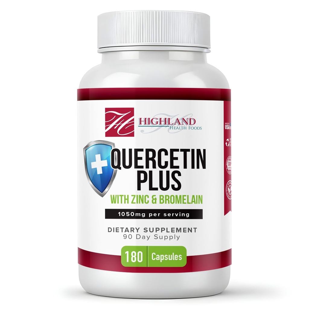 Quercetin Plus Bromelain and Zinc 180 Capsules - Immune Support Supplement for Adults, Teens, Seniors - Quercetin with Bromelain for Immune Support