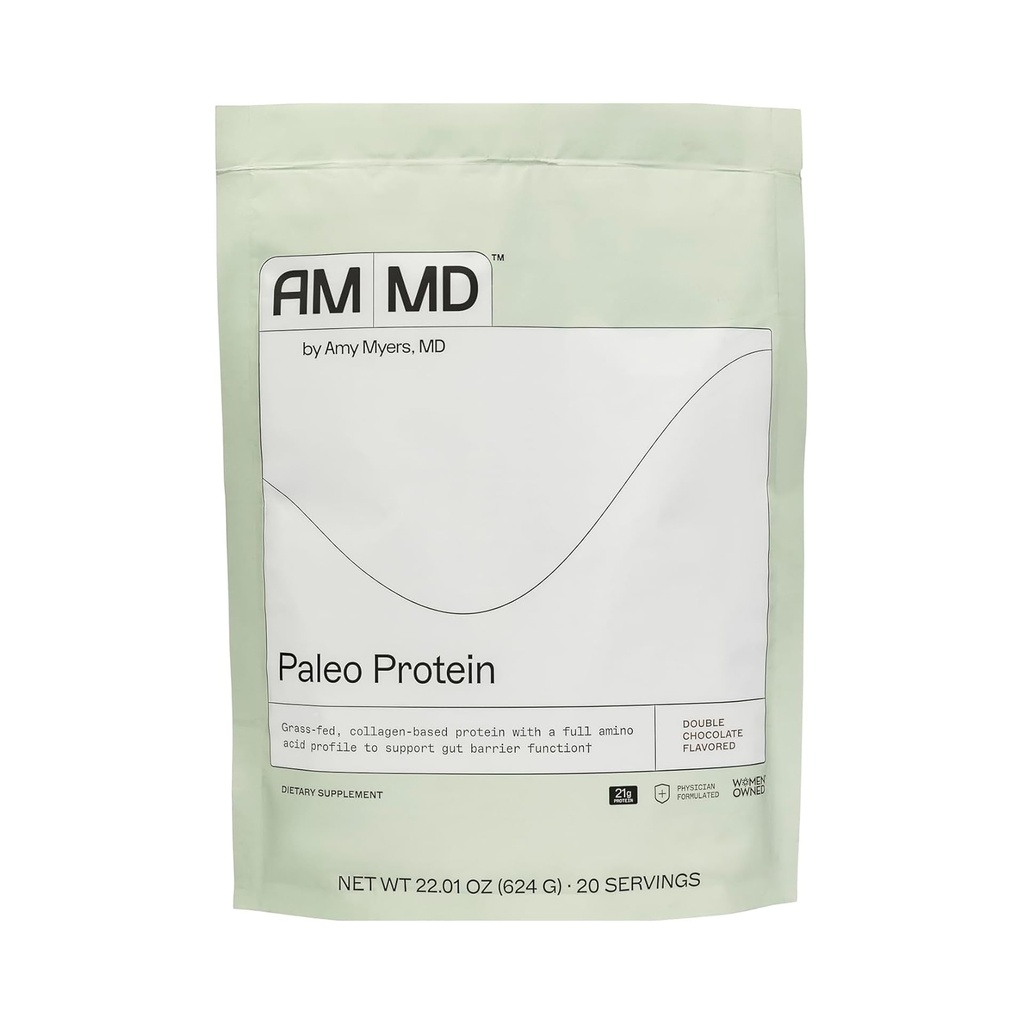 Amy Myers MD Paleo Protein Powder - Double Chocolate, 20 Servings - Collagen-Based Gut Function Support - Gluten-Free & Non-Dairy Protein Supplement