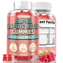 Alpha Lipoic Acid Gummies 1000 MG, High Potency Chewable ALA Supplement with Glutathione, CoQ10, Vitamin B Complex for Antioxidant, Cognitive, Nerve* Support, Sugar-Free, Raspberry Flavor, 60 Counts