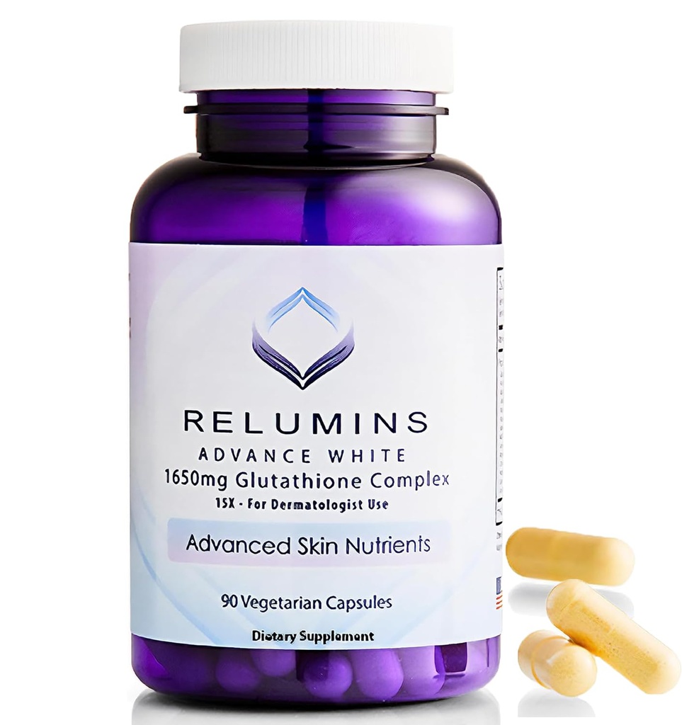 Relumins L-Glutathione Complex 1650mg - Antioxidant Support with Alpha Lipoic Acid, NAC, L-Methionine & Vitamin E for Skin Health, Made in USA, Summer Glow Skin - 90 Vegetarian Capsules