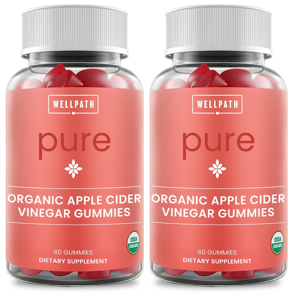 WellPath Pure ACV Gummies (2 Pack) - Ξίδι μηλίτη μήλου με μητέρα - USDA Organic Gummy με Ginger για την υγεία των ούλων 