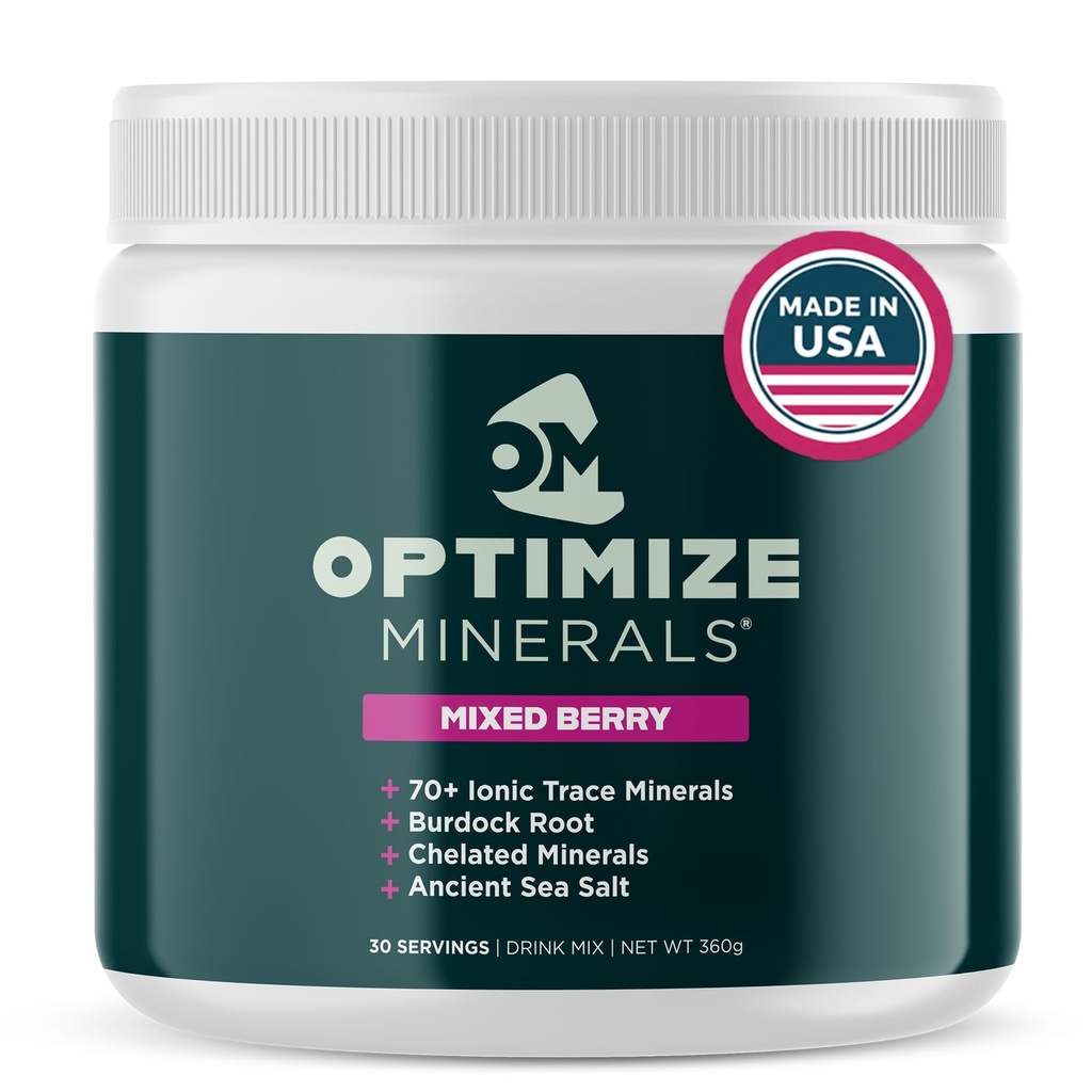Optimize Minerals Multi Mineral - New Look Same Daily Formula – Magnesium, Electrolytes & Trace Mineral Supplement Powder - Gluten Free Vitamins Drink - Mixed Berry, 30 Servings