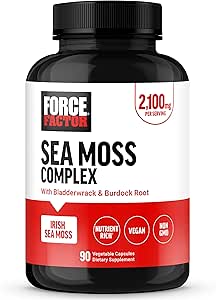 FORCE FACTOR Irish Sea Moss Κάψουλες με Burdock και Bladderwrack για Ανοσία, Διέγερση, Υγεία της Καρδιάς, και Αντιοξειδωτική Υποστήριξη, Vegan, Όχι Ζελατίνη, 90 Κάψουλες