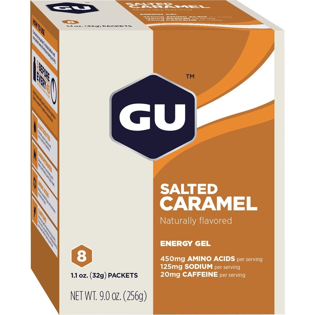 GU Energy Original Sports Nutrition Energy Gel, Vegan, Gluten-Free, 8-Count Tri-Berry and Salted Caramel Flavor Bundle