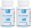 2 Bottles Sixfold Magnesium Complex | 350mg of Magnesium Glycinate, Malate, Citrate, Taurine, Oxide, L-threonate for Muscles,Nerves,& Energy, GABA Sleep Support | High Absorption | Vegan | 90 Capsules