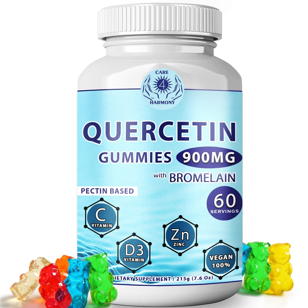 Quercetin Gummies - Quercetin με Bromelain Vitamin C + Zinc Vitamin D3 – Chewable Quercetin 900mg Συμπληρώματα - Quercetin για Παιδιά και Ενήλικες (1)