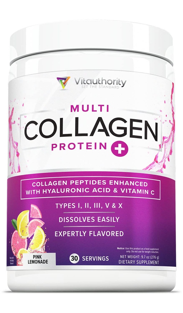 Multi Collagen Peptides σε σκόνη για γυναίκες - Hydrolyzed Flavored Collagen σε σκόνη για γυναίκες με τύπους I II III V & X Βιταμίνη C & Υαλουρονικό οξύ για δέρμα μαλλιών και νύχια (Pink Lemonade) - 30 Σερβιέτες