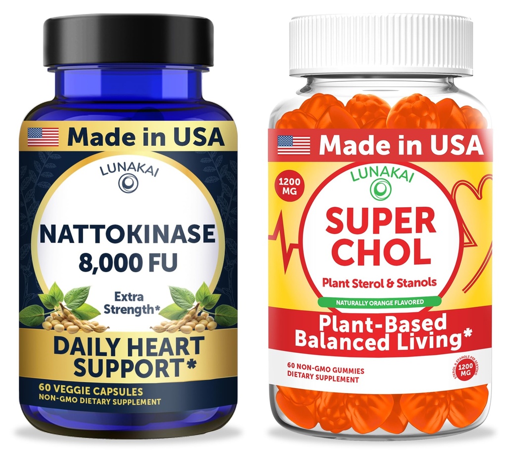 Lunakai USA Made Nattokinase 8000 FU Capsules + Super Chol Gummies Bundle – Non-GMO – 60ct Each