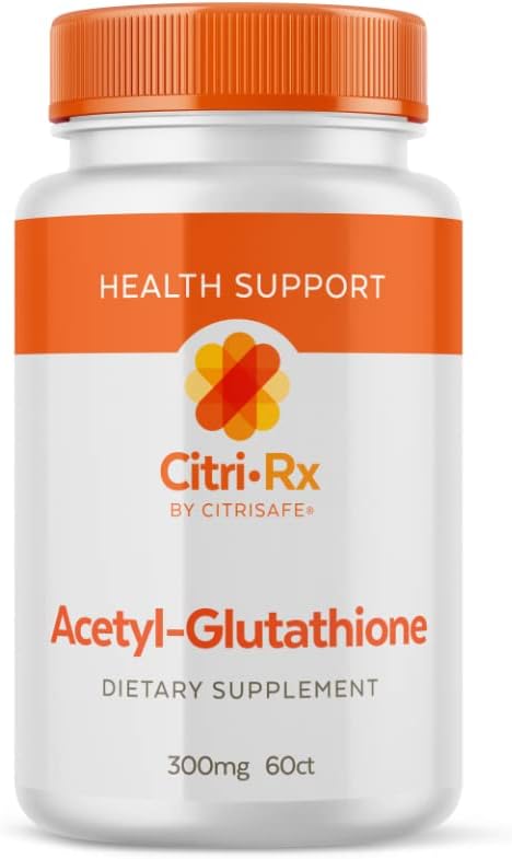 CitriRx Acetyl Glutathione - 300mg, 2 Μήνες Προμήθεια - Made in USA - Best Απορρόφηση Πολύ ισχυρό Αντιοξειδωτικό με Μαγνήσιο - 60 Κάψουλες