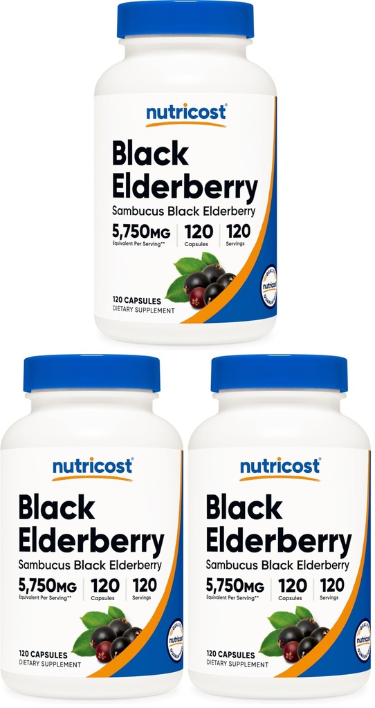 Nutricost Elderberry Capsules 575mg (120 Capsules) - Black Elderberry, Vegetarian, Gluten Free and Non-GMO Supplement (Pack of 3)