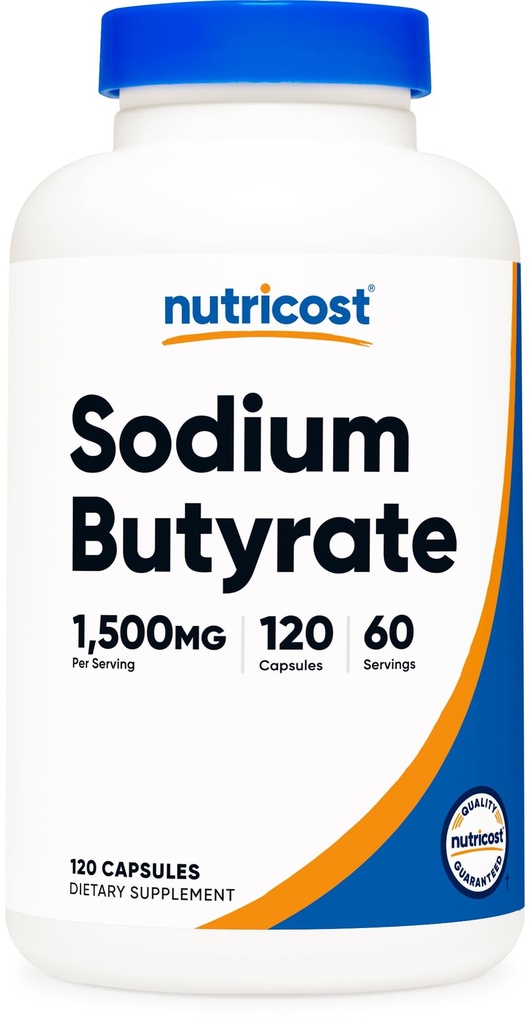 Nutricost Sodium Butyrate 1,500mg Per Serving, 120 Capsules for 60 Servings Per Bottle - Provides 1,200mg of Butyric Acid, Vegan, GMO-Free, Gluten-Free