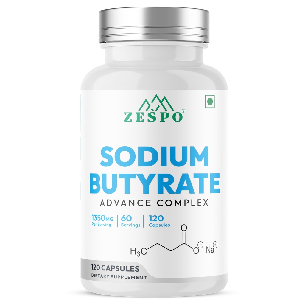 Zespo Sodium Butyrate 1000 mg (1350 mg Advanced Complex) – Micro-Encapsulated Butyrate with Tributyrin, Calcium BHB & Baobab 120 Vegan Capsules (60 Servings)
