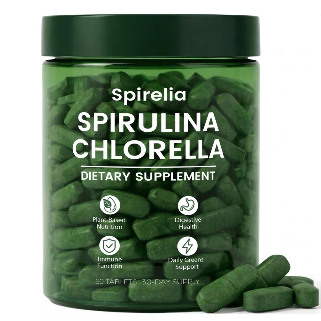 Spirelia Spirulina & Chlorella Tablets, Organic Spirulina Chlorella Combination Supplement, 60 Count