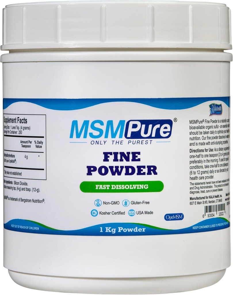 KALA ΥΓΕΙΑ MSMPure Fast Dissolving Fine MSM σκόνη κρύσταλλα – US-Made MSM για κοινή υγεία, εμφάνιση του δέρματος, και Hair & Nail Support – 2,2 lb, οργανικό θειάφι