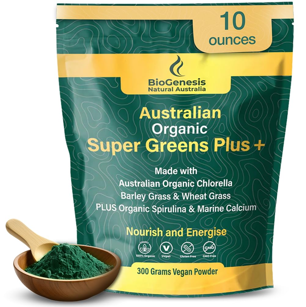 Biogenesis SuperGreens Plus Powder – 300g | Unflavored | Organic Chlorella, Wheatgrass, Barley Grass & Spirulina | Australian Grown | Supports Energy & Immunity | Vegan Powder