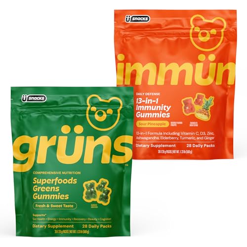 Grüns Immunity Gummies + Super Greens Multivitamin Gummies Bundle - Digestive & Immune Support Supplement