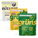 Gruns Complete Nutrition Variety Pack Bundle, for Less! 28 Count Packs of Adult Super Green Vitamins, Kids Superfood Greens Gummies, and Nutrops Supplements.