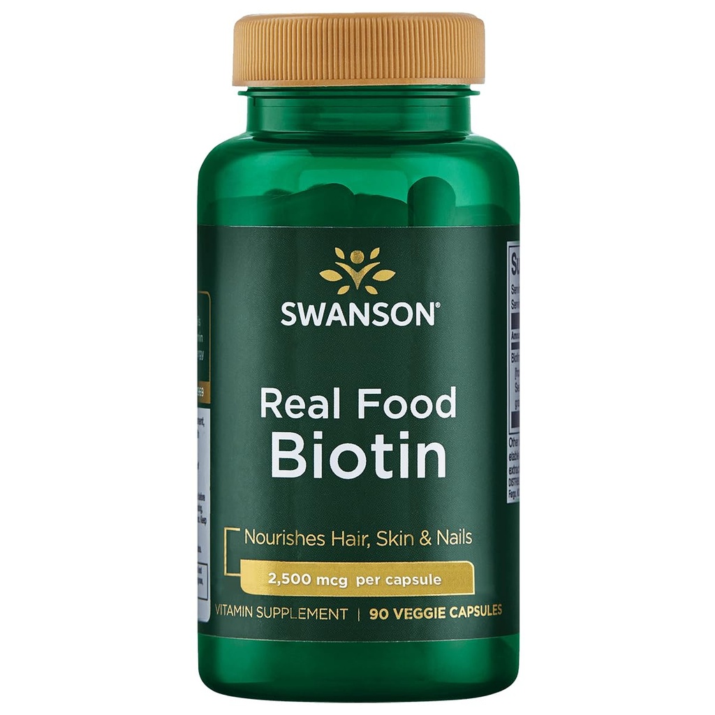 Swanson Real Food Βιοτίνη Βιταμίνη B-7 Καρφιά Μαλλιά Μεταβολισμός Υγεία από Βιολογικό Κολίβριο Δέντρο εκχύλισμα Vegan Gluten-free Μη-GMO B7 5000 mcg 90 Κάψουλες Veggie (Κάψουλες)