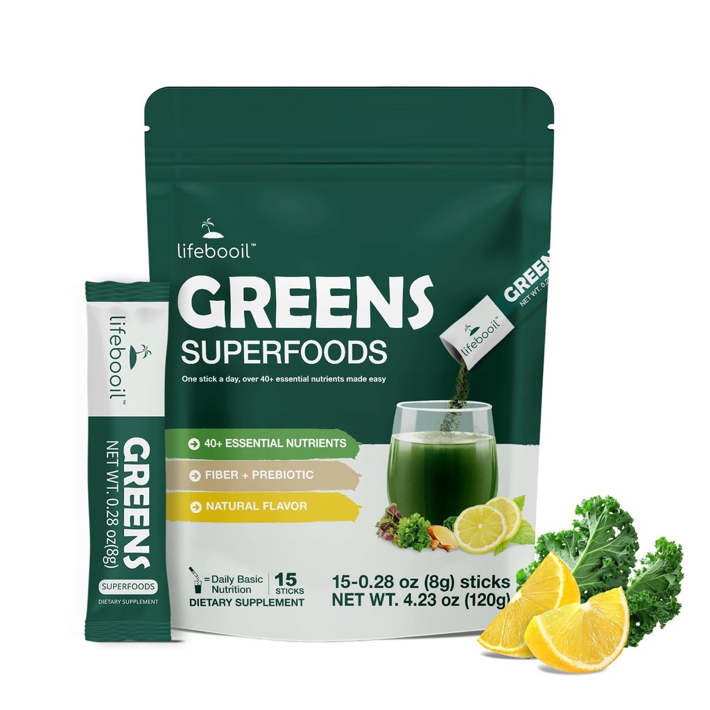 Superfood Blend Drink Mix with 40+ Greens & Vegetables - Plant-Based, Natural Unflavored Powder in Easy Mix Packets for Daily Wellness (15 Packets)