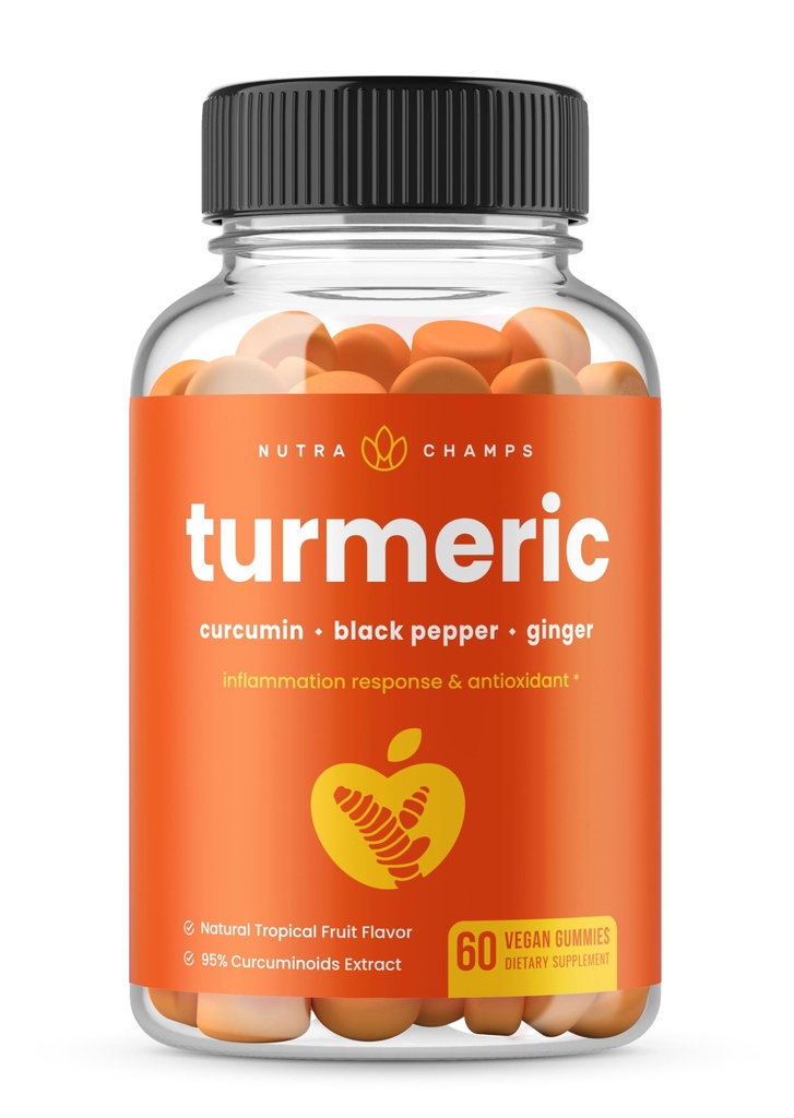NutraChamps Turmeric Gummies για ενήλικες & παιδιά με εκχύλισμα τζίντζερ & μαύρο πιπέρι, 95% κουρκουμινοειδή, Vegan φυσικό συμπλήρωμα κοινής υποστήριξης κουρκουμίνης, Tumeric Gummy συμπληρώματα