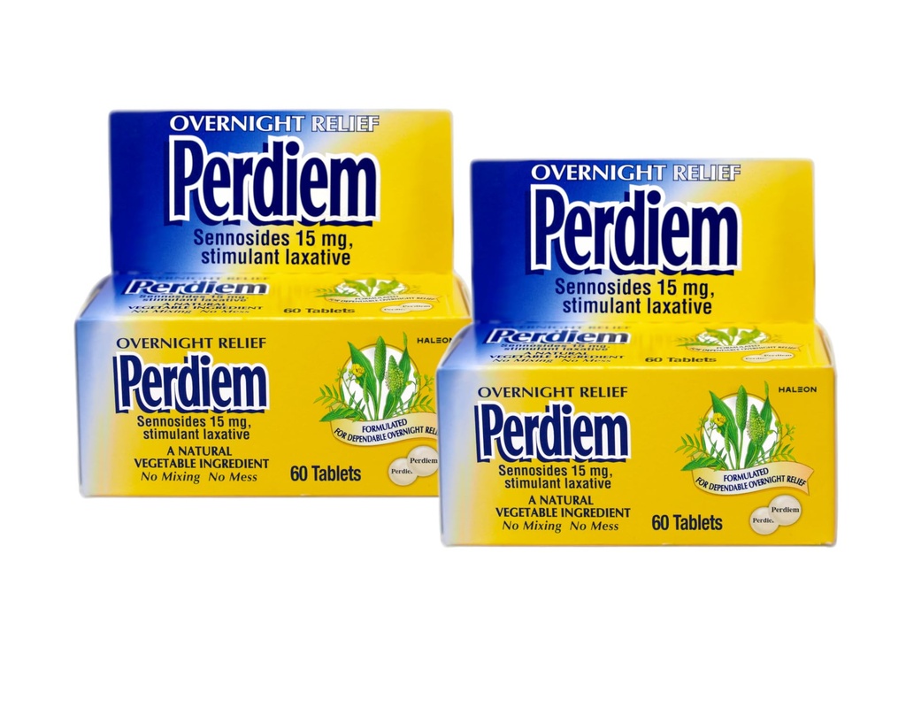 Perdiem Sennosides Stimulant Laxative Pills, Overnight Relief, 60-Count Bottles (Pack of 2) by Perdiem
