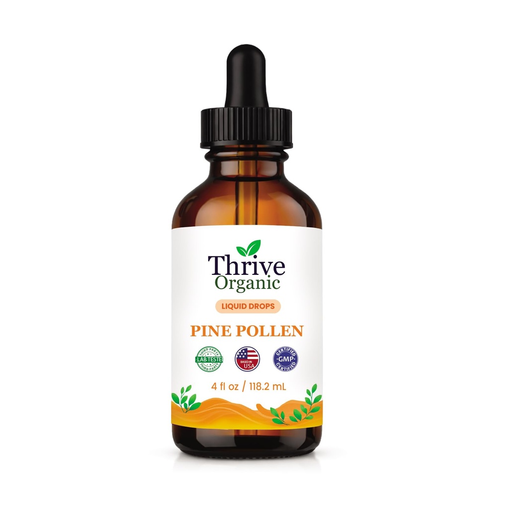 Thrive Organic Pine Pollen Liquid Drops – Daily Wellness Support – Pure Pinus Massoniana Extract Drops – Vegan, Non-GMO, Alcohol & Sugar-Free – 3rd Party Lab Tested – Based in the USA – 4 fl oz