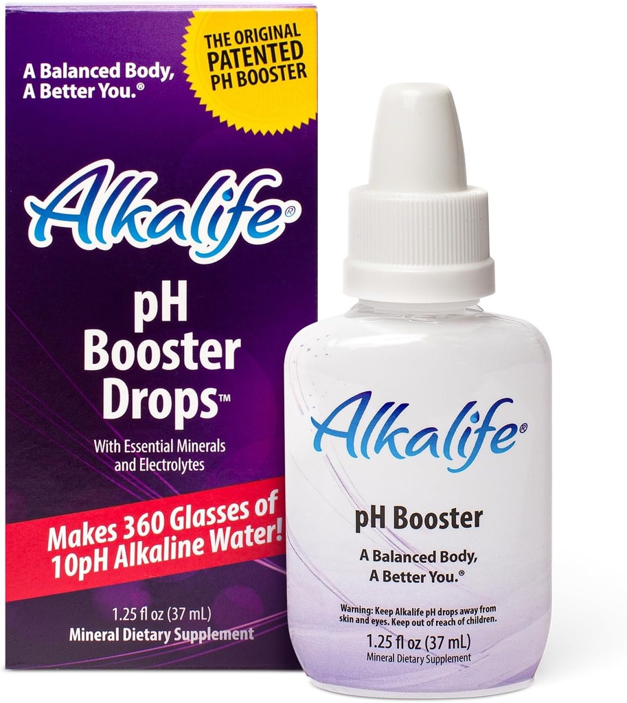 Alkalife pH Booster Drops | The First Patented Alkaline Water Booster to Neutralize Acid & Balance pH for Immune Support, Peak Performance, Detox, Overall Wellness – 1.25oz