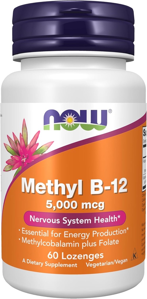 NOW Συμπληρώματα τροφίμων, Methyl B-12 (Methylcobalamin) 5.000 mcg, Υγεία του Νευρικού Συστήματος*, 60 Lozenges