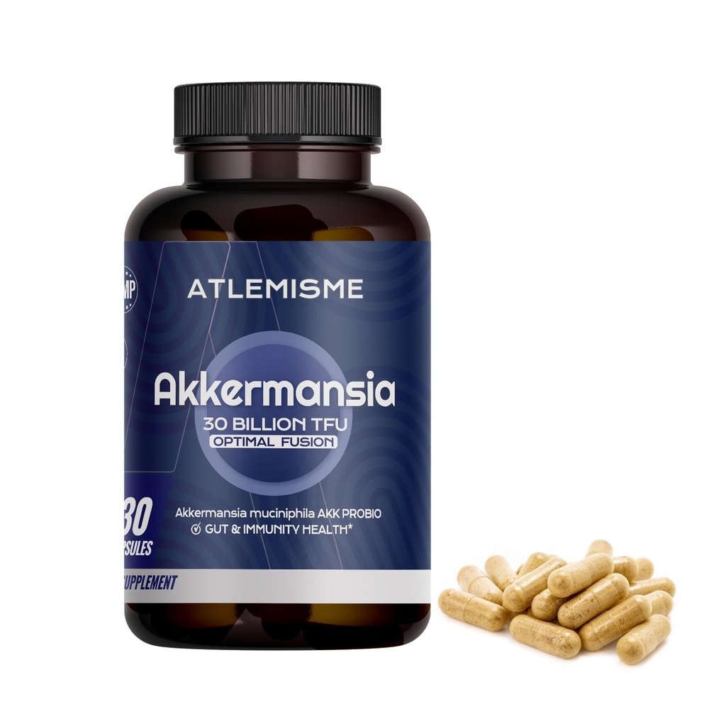 Akkermansia Muciniphila 300 B TFU + Mulberry-Leaf DNJ Extract + Chromium-Enriched Yeast + Inulin Prebiotic - Vegan, High-Temp-Stable Synbiotic for Health, 30 Capsules