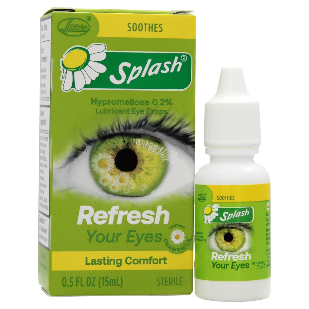 Splash Refresh Soothing Eyes Drops for Tired Eyes, Contains Chamomile, Daily Use 0.5 Fl Oz Bottle (Pack of 1)
