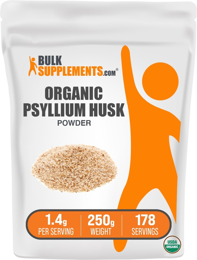 BulkSupplements.com Βιολογική Psyllium Husk σκόνη - Psyllium Husk σκόνη για ψήσιμο, Fiber συμπλήρωμα - Χωρίς γλουτένη, 1,4g ανά υπηρεσία, 250g (8,8 oz) (πακέτο του 1)
