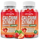 2 Συσκευασία Ασβέστιο Κιτρικό Gummies, Χωρίς ζάχαρη Κιτρικό Ασβέστιο 1000mg για τους μυς υγιή, Απορρόφηση Συμπληρώματα ασβεστίου για ενήλικες & παιδιά, Φράουλα, 120 Count