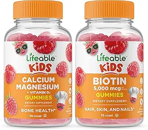 Ζωηρό ασβέστιο Magnesium Kids + Biotin Kids, Gummies Bundle - Μεγάλη γεύση, συμπλήρωμα βιταμίνης, χωρίς γλουτένη, GMO δωρεάν, μασώμενη κοιλιά