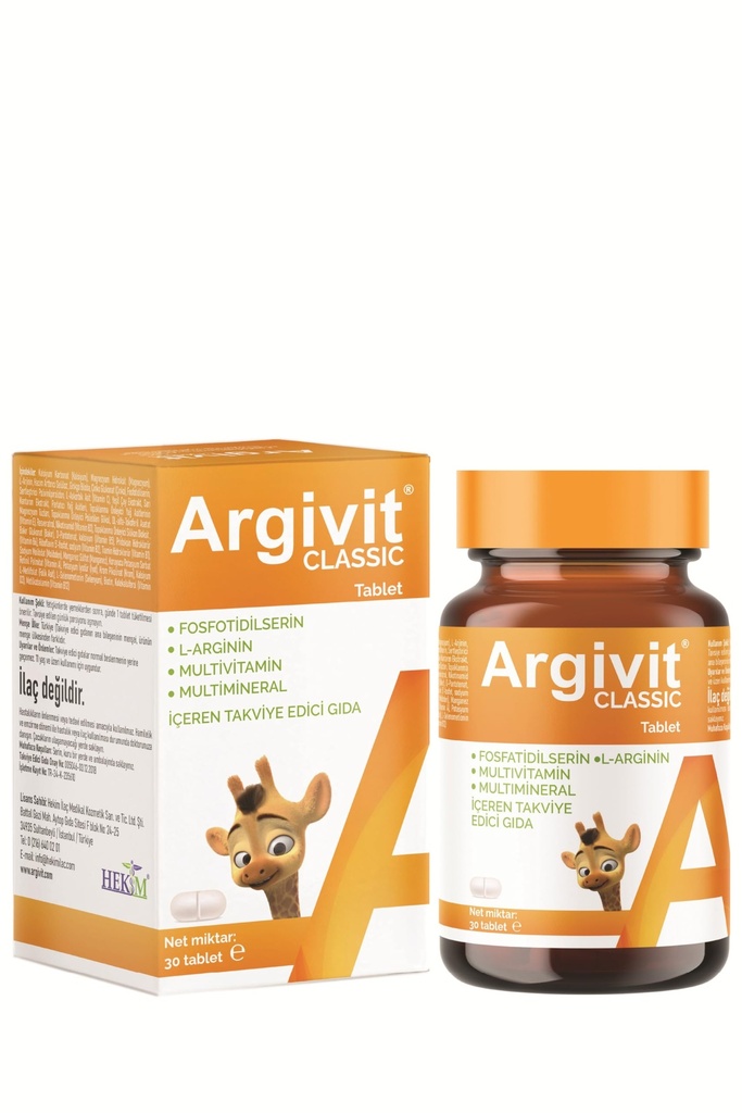 Argivit Tablet, L-Arginine and Phosphatidylserine Multivitamin Multimineral Supplement, Immune and Energy Support, 30 Tablets