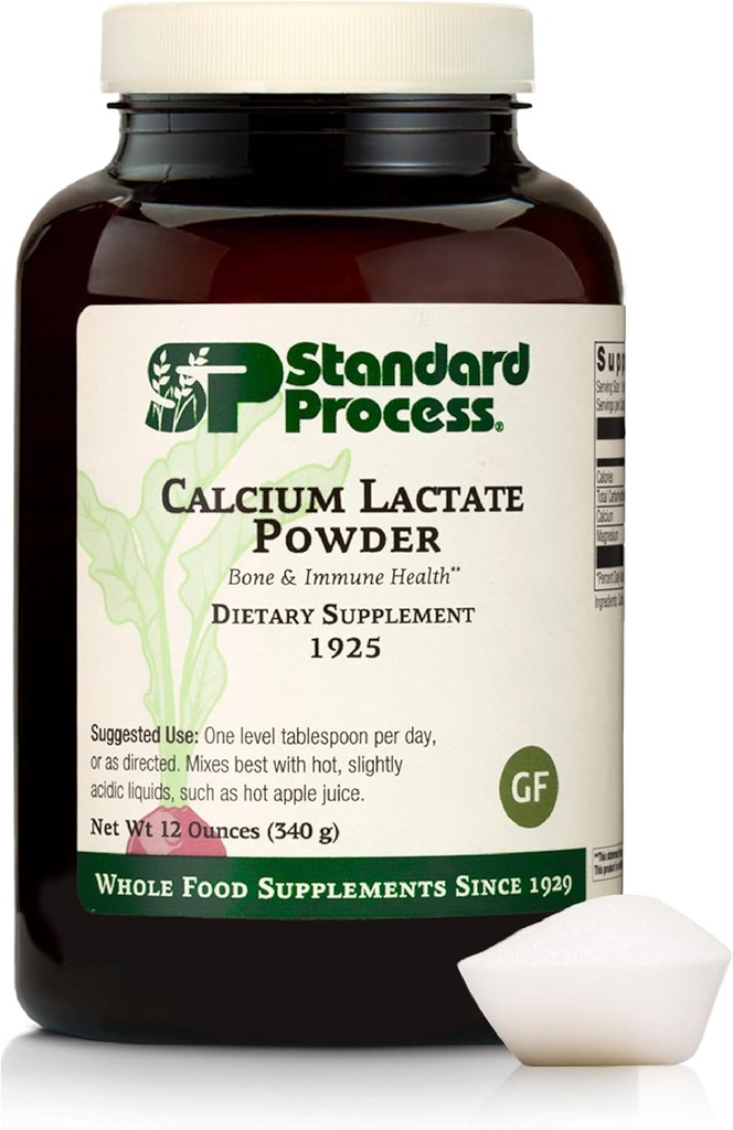 Standard Process - Calcium Lactate Powder - Bone Health & Immune Support - Calcium Magnesium Supplement for Bone Strength & Blood Health - Non-Dairy, Non-Soy & Gluten-Free - 12 oz