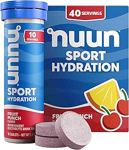 Nuun Sport Ηλεκτρολυτικά Δισκία με Μαγνήσιο, Ασβέστιο, Κάλιο, Χλωριούχο & Νάτριο, Χωρίς Γλουτένη & Vegan, Φρούτα Punch, 4 Συσκευασία (40 Μερίδες Σύνολο)