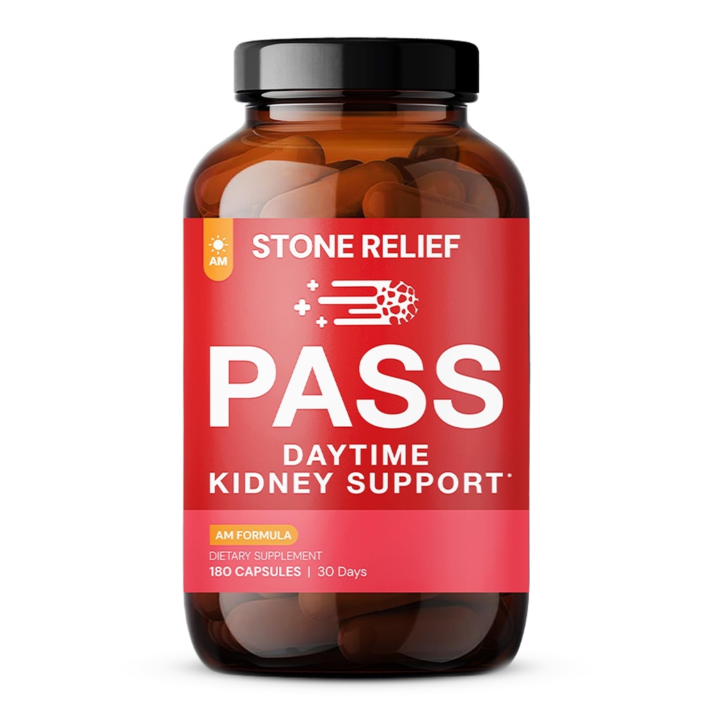STONE RELIEF Pass AM – Ημέρα βοτανική υποστήριξη για ανακούφιση, άνεση, & αυξημένη ροή (180 κάψουλες + πέτρα Catcher + τυπωμένο εγχειρίδιο)