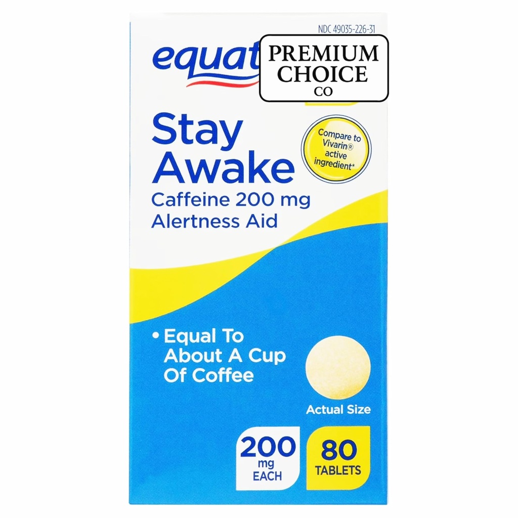 Equate 200mg Caffeine Tablets 80 Count - Alertness Aid - Includes Sticker