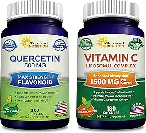 aSquared Nutrition Bundle for Quercetin 500mg & Vitamin C Liposomal Complex 1500mg - Immune Support