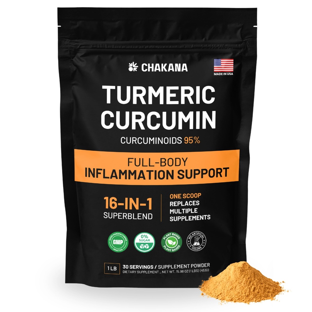 Turmeric Curcumin 16-in-1 for Inflammation Support – Replaces Multiple Supplements – Joint Comfort, Mobility & Gut Health Powder – 1 lb (30 Servings)
